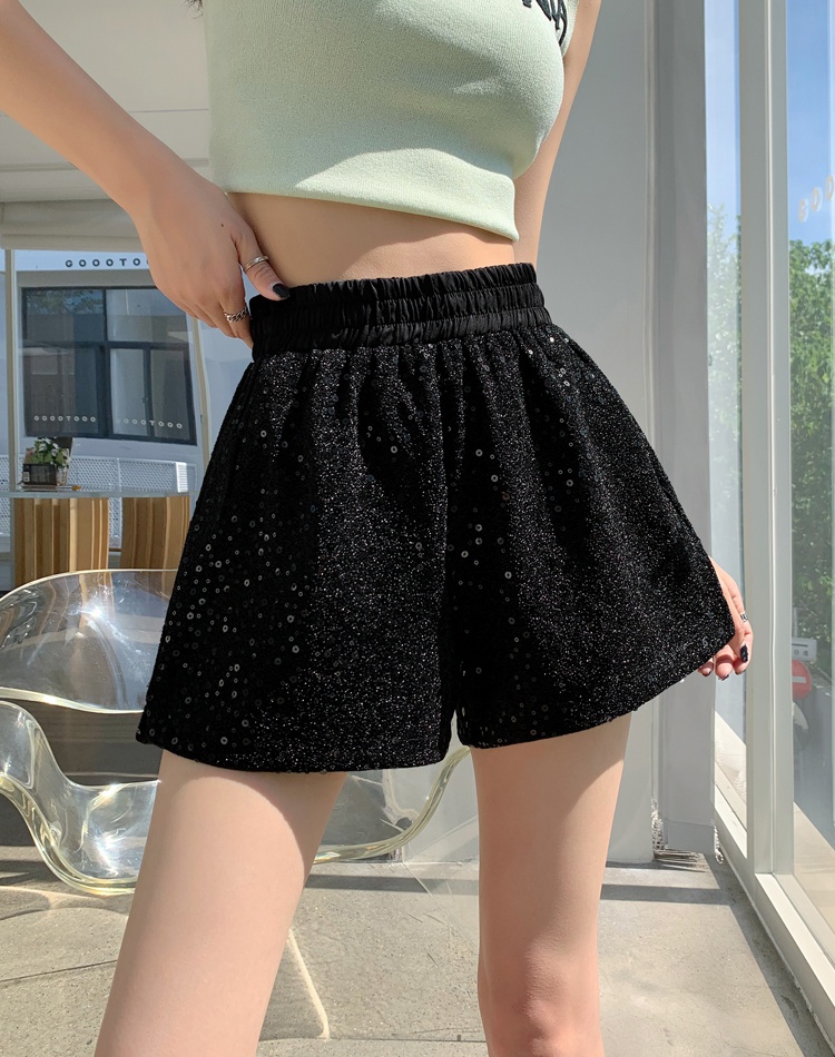 Black A-line wide leg pants Casual shorts for women