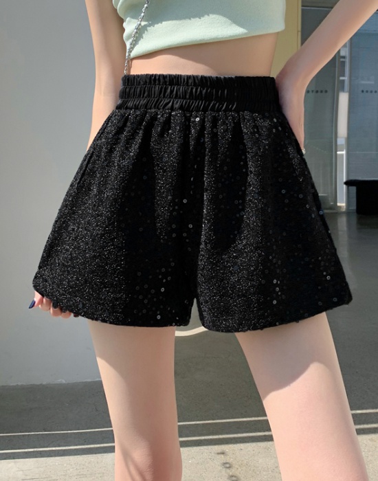 Black A-line wide leg pants Casual shorts for women