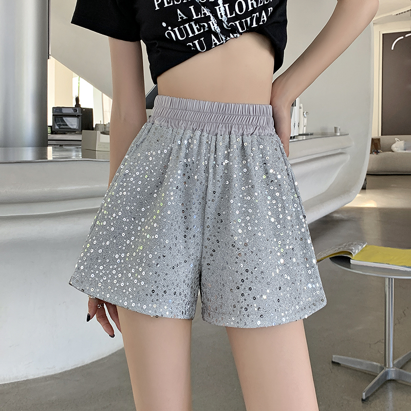 Black A-line wide leg pants Casual shorts for women