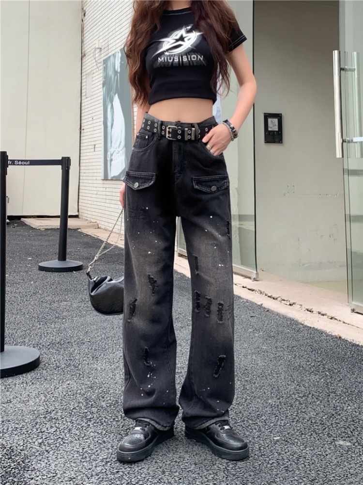 Straight pants large yard retro jeans for women