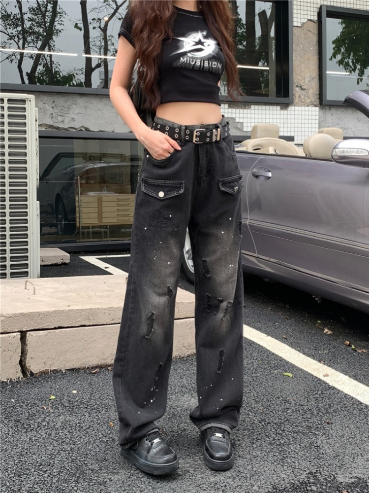 Straight pants large yard retro jeans for women