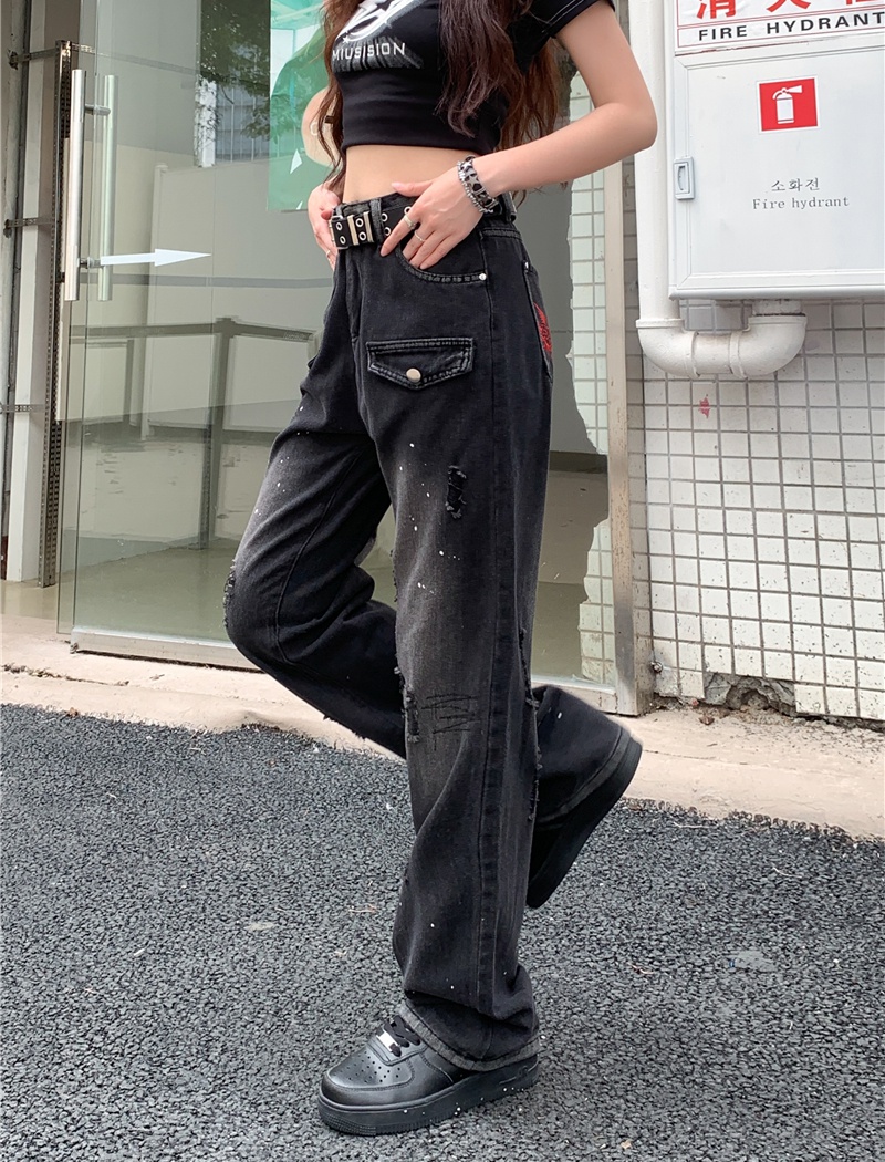 Straight pants large yard retro jeans for women