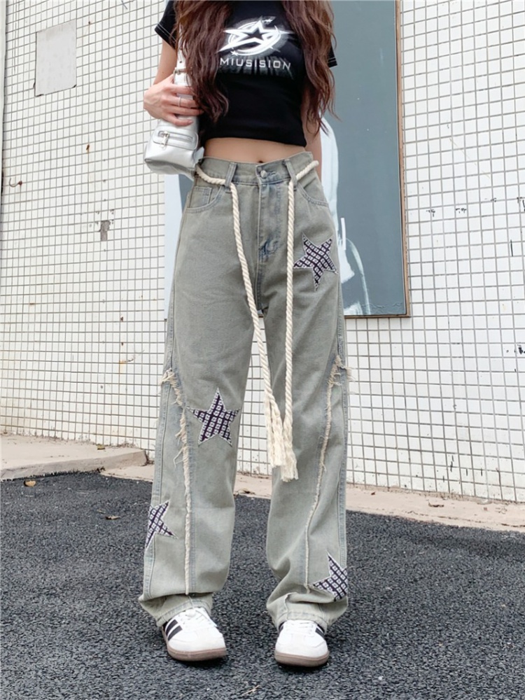 American style wide leg pants straight jeans for women