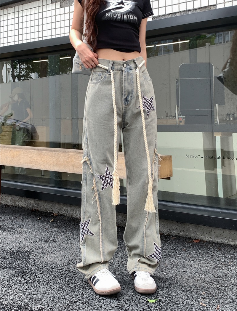 American style wide leg pants straight jeans for women