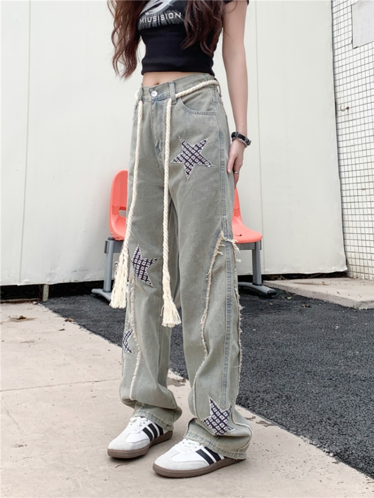 American style wide leg pants straight jeans for women