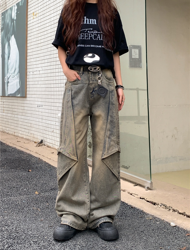 Retro washed jeans large yard flare pants