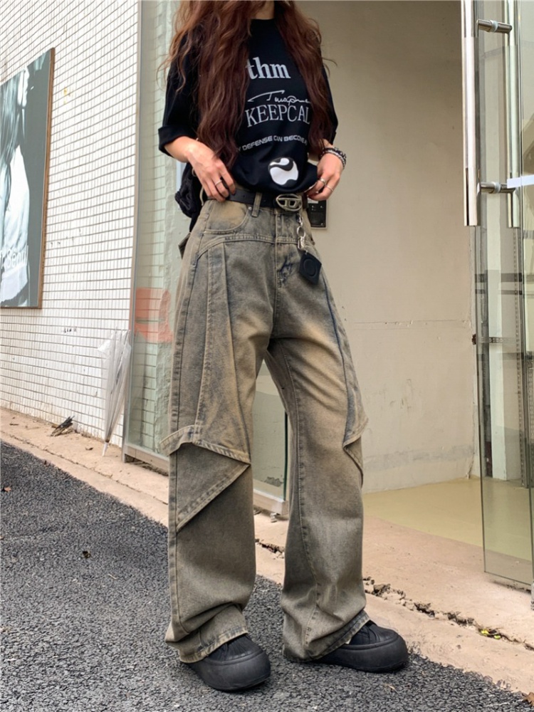 Retro washed jeans large yard flare pants