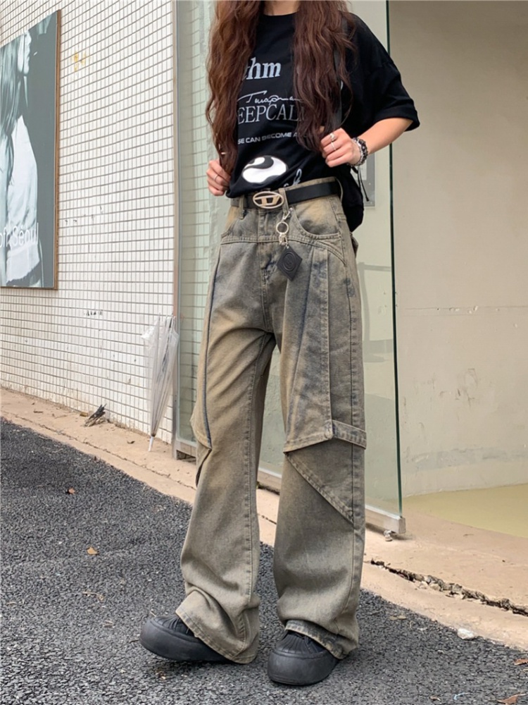 Retro washed jeans large yard flare pants