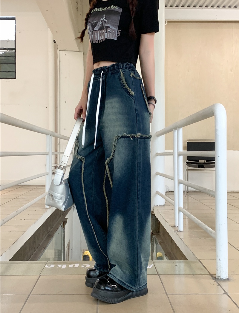 Burr retro long pants straight loose jeans for women