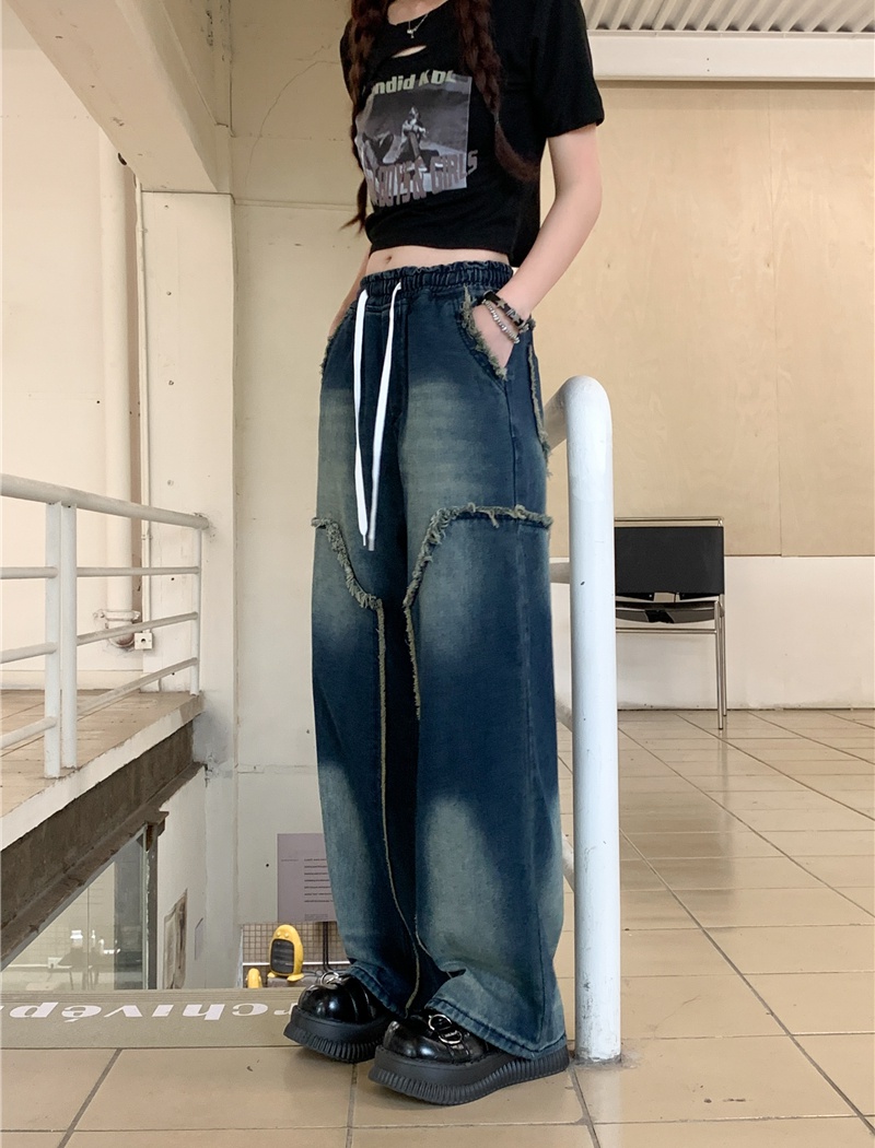 Burr retro long pants straight loose jeans for women