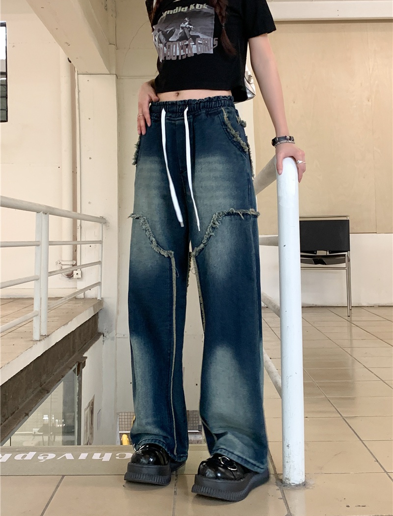 Burr retro long pants straight loose jeans for women