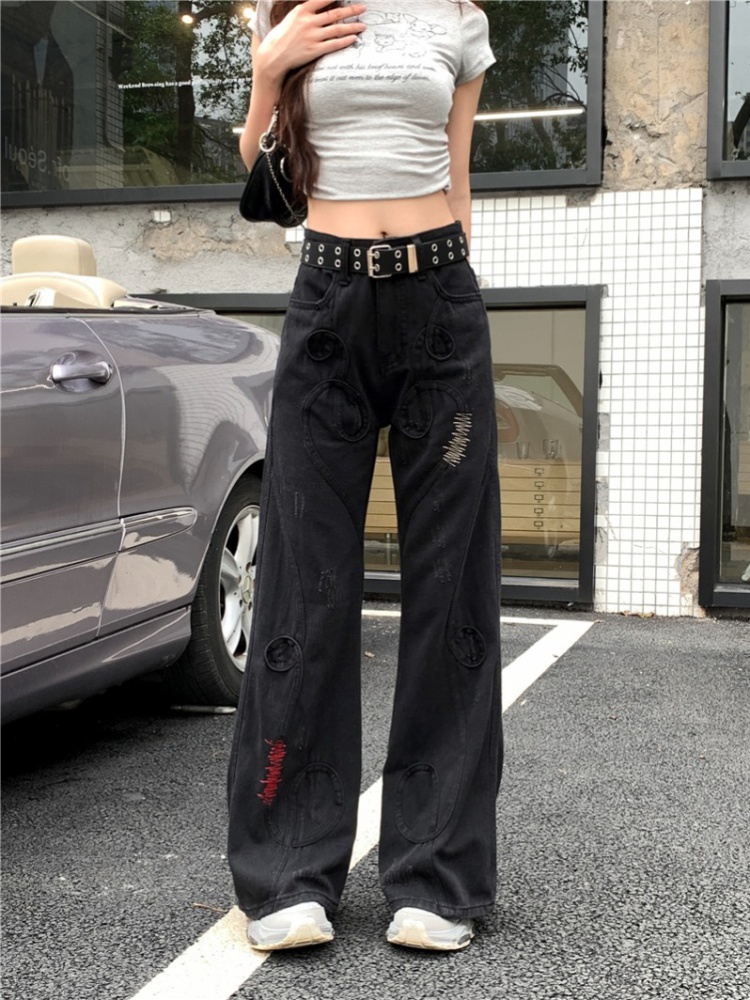 Embroidery wide leg pants Cover belly jeans for women