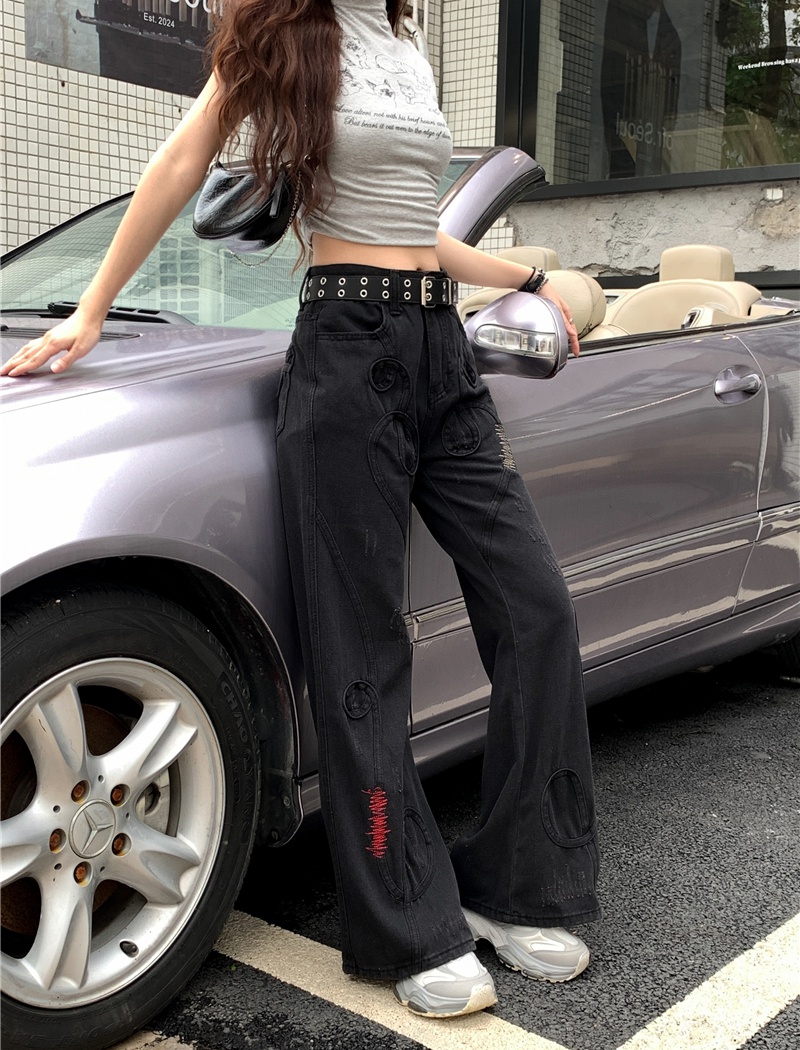 Embroidery wide leg pants Cover belly jeans for women