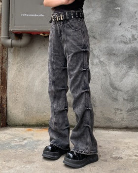 Folds high waist retro slim American style jeans for women