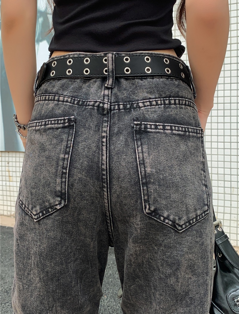 Folds high waist retro slim American style jeans for women