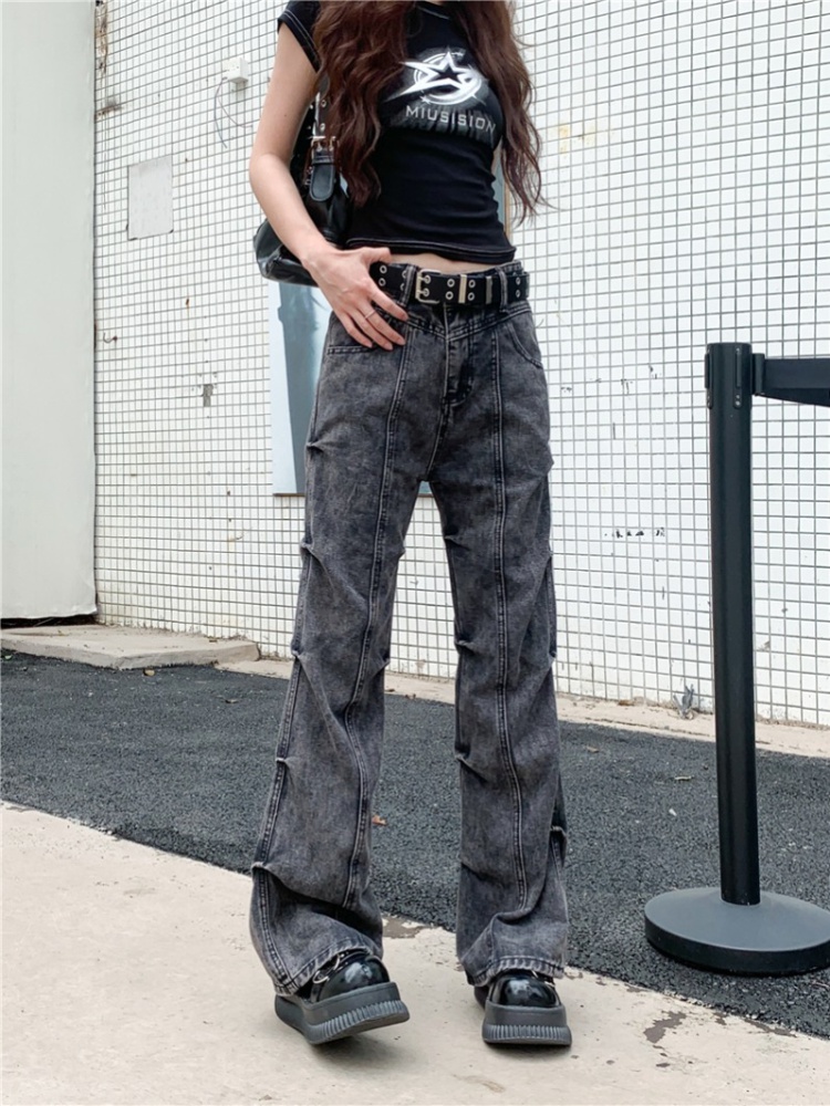 Folds high waist retro slim American style jeans for women