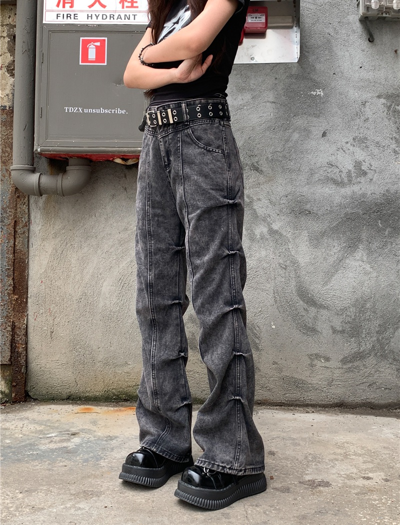 Folds high waist retro slim American style jeans for women