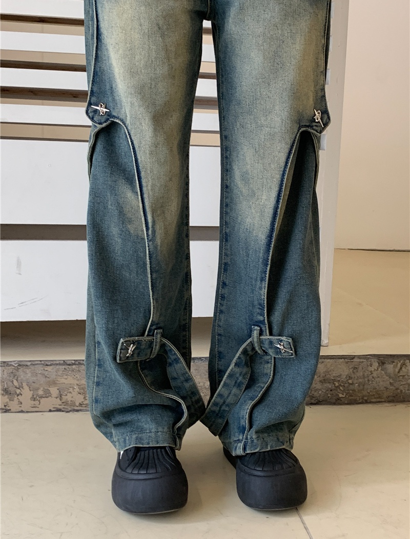 Large yard wide leg American style straight pants washed jeans