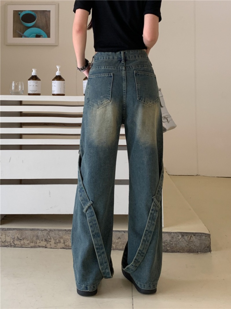 Large yard wide leg American style straight pants washed jeans