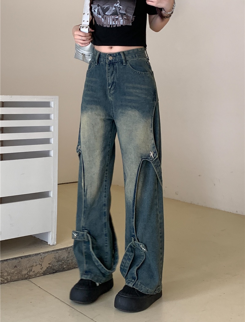 Large yard wide leg American style straight pants washed jeans