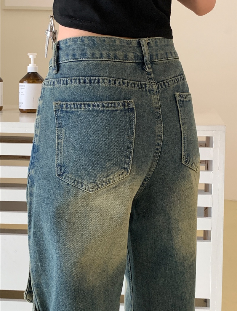 Large yard wide leg American style straight pants washed jeans