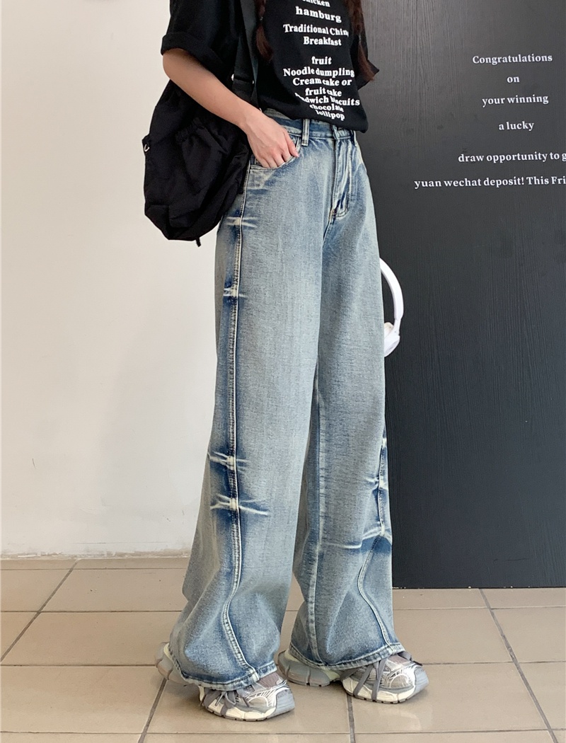 Retro spring and autumn washed jeans for women