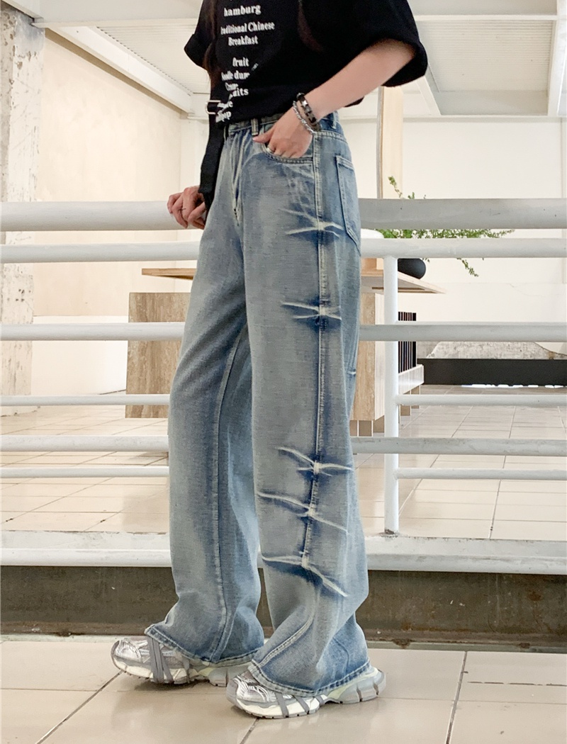 Retro spring and autumn washed jeans for women