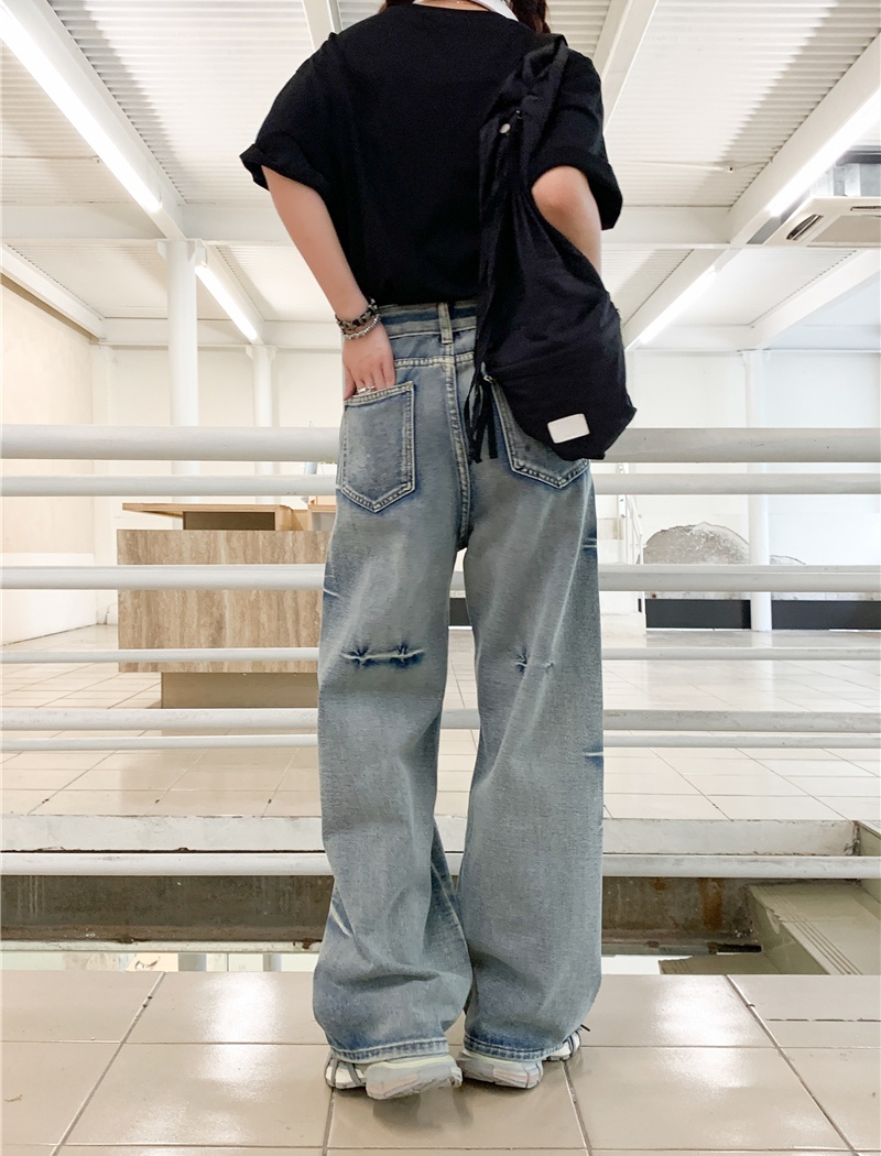 Retro spring and autumn washed jeans for women