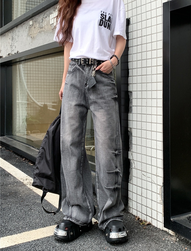 Retro spring and autumn washed jeans for women