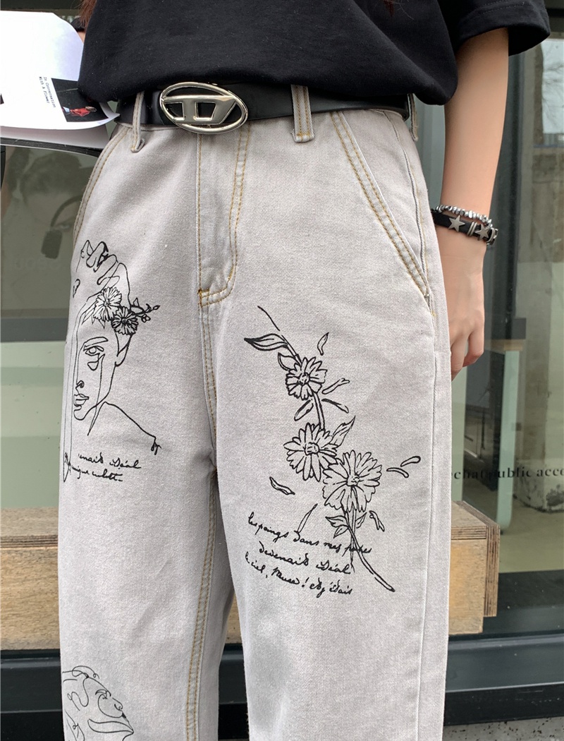 Lengthen printing jeans American style large yard pants