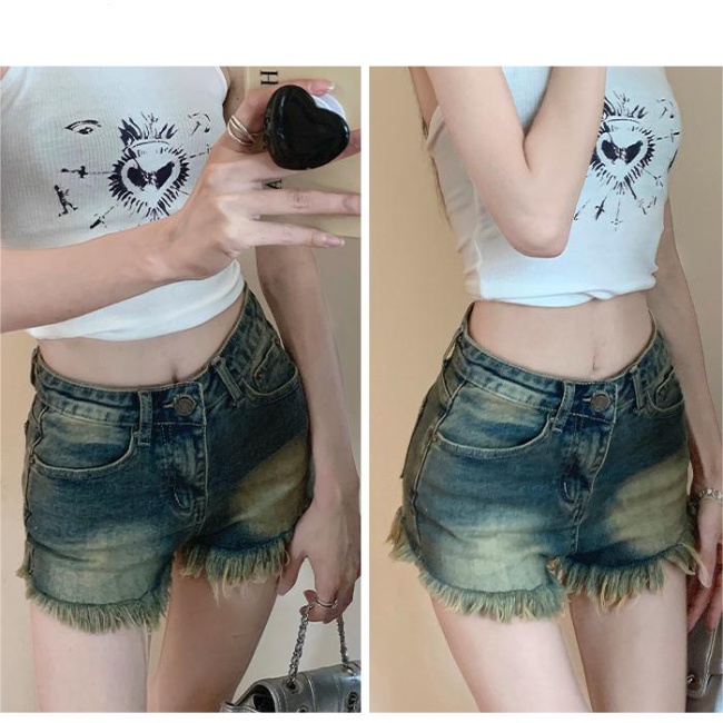 Large yard washed shorts light color jeans for women