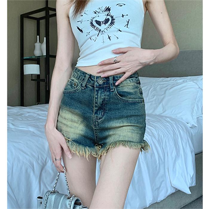 Large yard washed shorts light color jeans for women