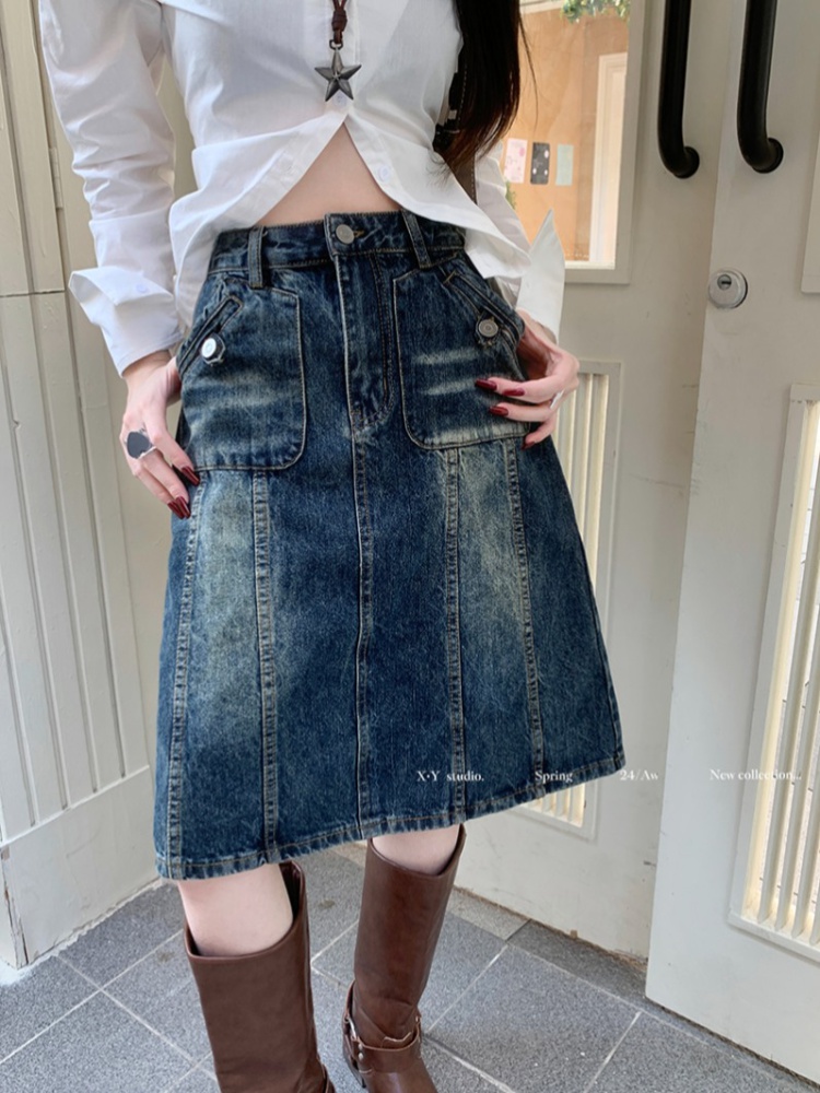 Washed loose short skirt wide leg skirt for women