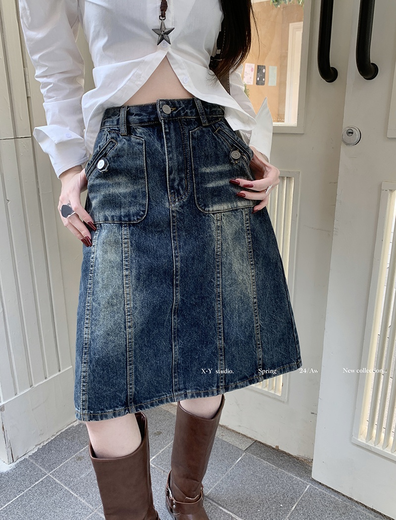 Washed loose short skirt wide leg skirt for women