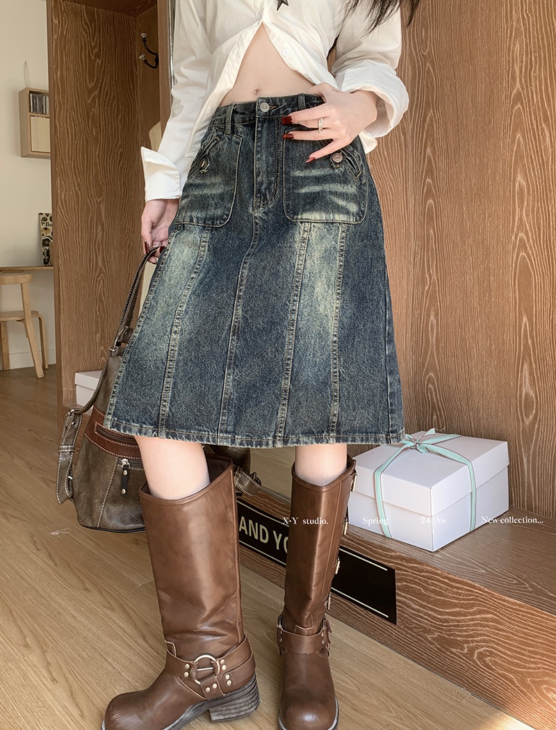 Washed loose short skirt wide leg skirt for women