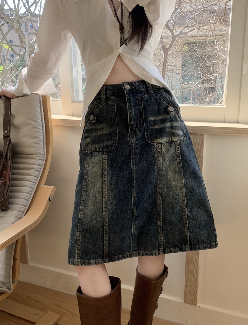 Washed loose short skirt wide leg skirt for women