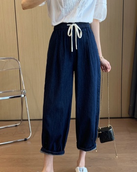 Nine tenths Japanese style jeans elastic wide leg pants