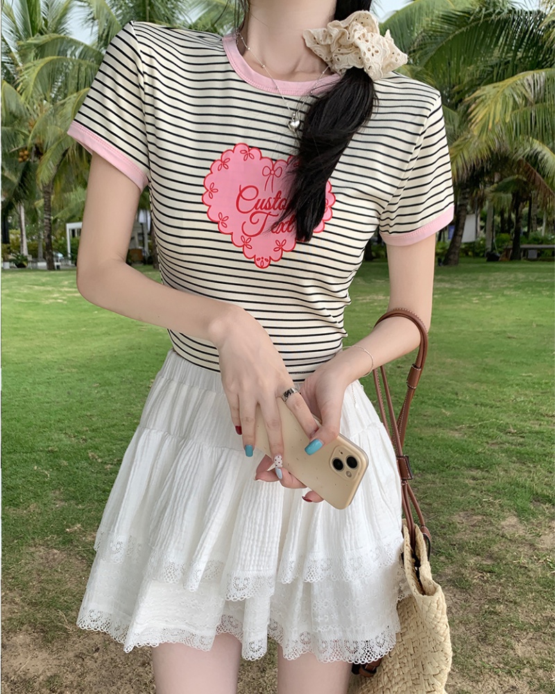Summer mixed colors slim T-shirt stripe short tops for women