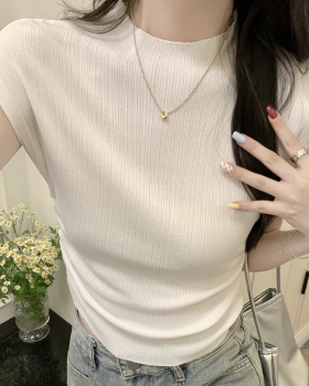 Stand collar spicegirl tops knitted slim T-shirt for women