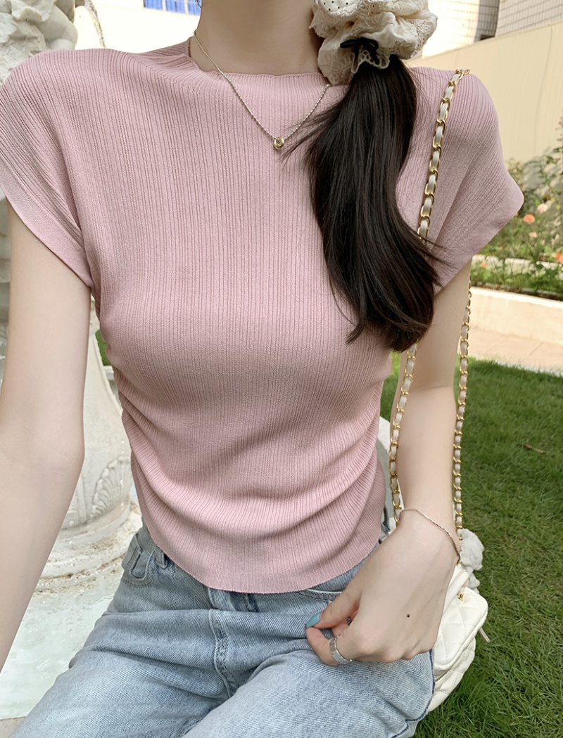 Stand collar spicegirl tops knitted slim T-shirt for women