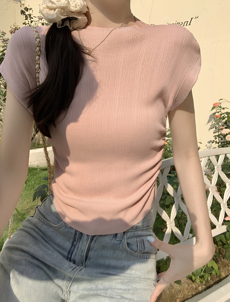 Stand collar spicegirl tops knitted slim T-shirt for women