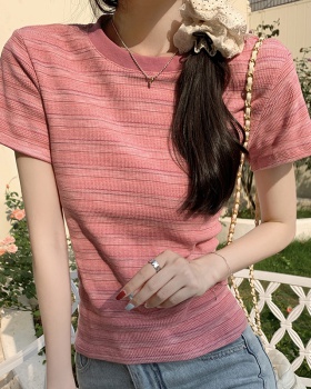 Short mixed colors summer tops slim stripe T-shirt for women