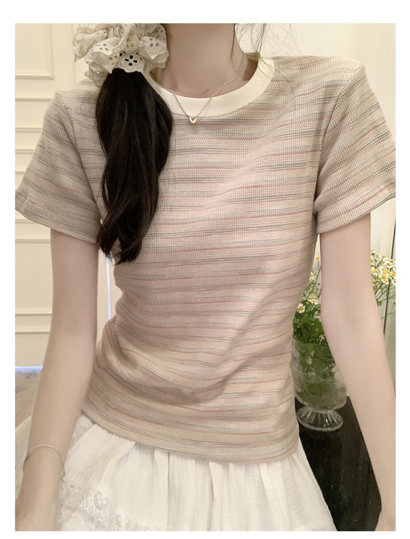 Short mixed colors summer tops slim stripe T-shirt for women