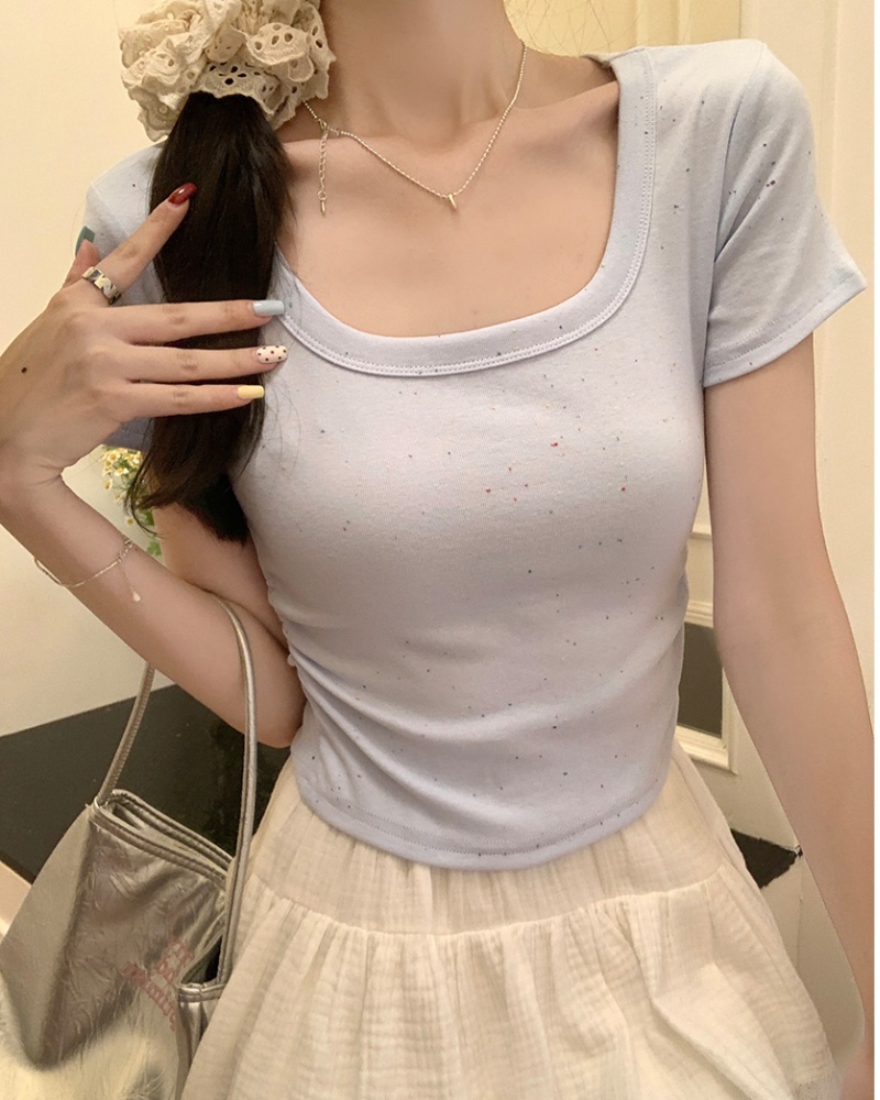 Square collar spicegirl tops short sleeve T-shirt for women