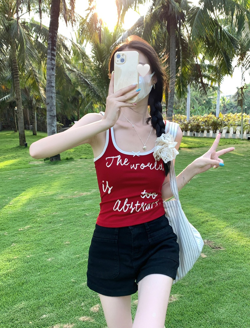 Printing American style vest summer letters tops for women