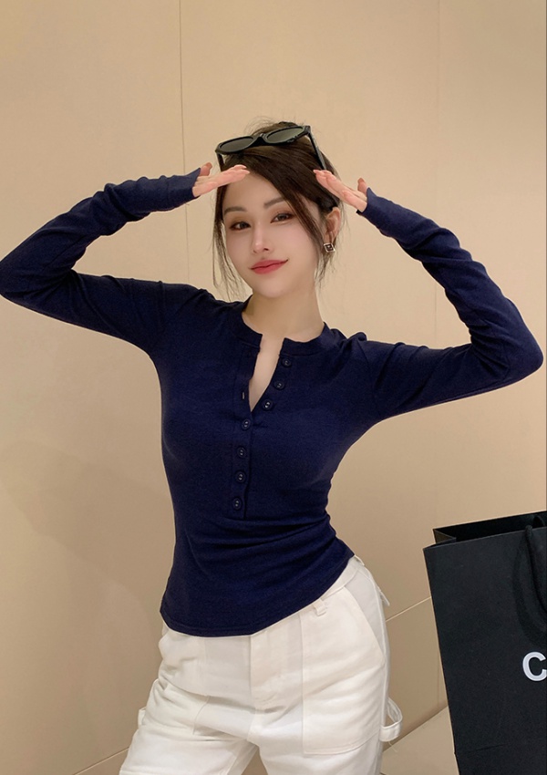 Screw thread long sleeve tops niche white bottoming shirt