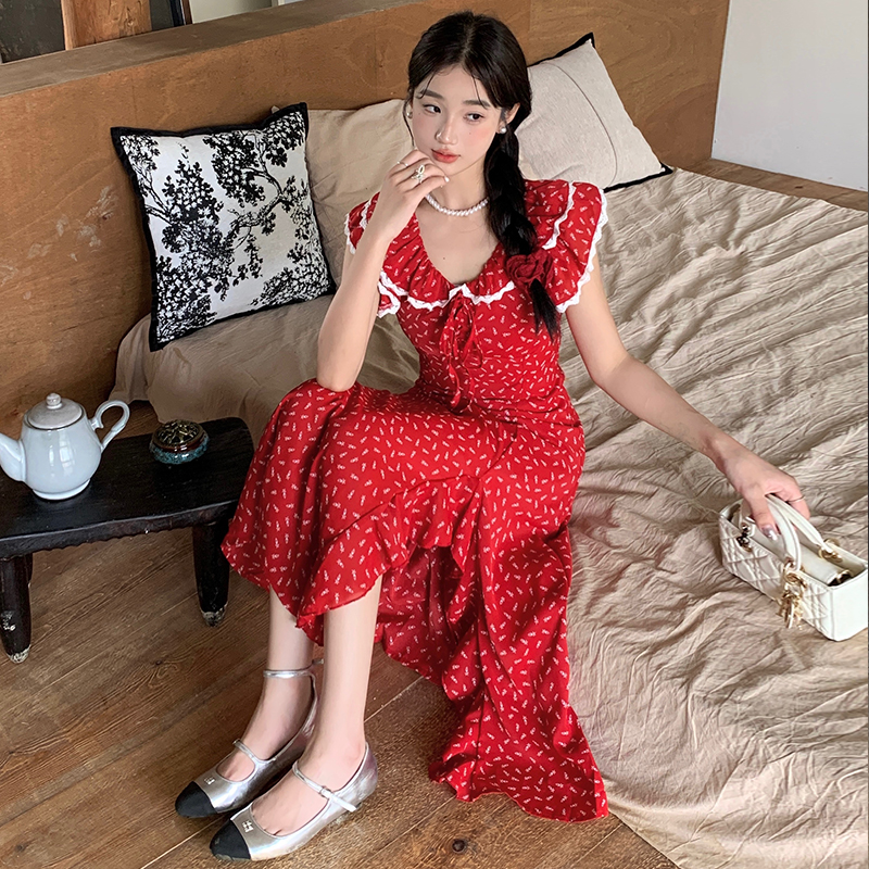 Vacation small fellow dress red long dress for women