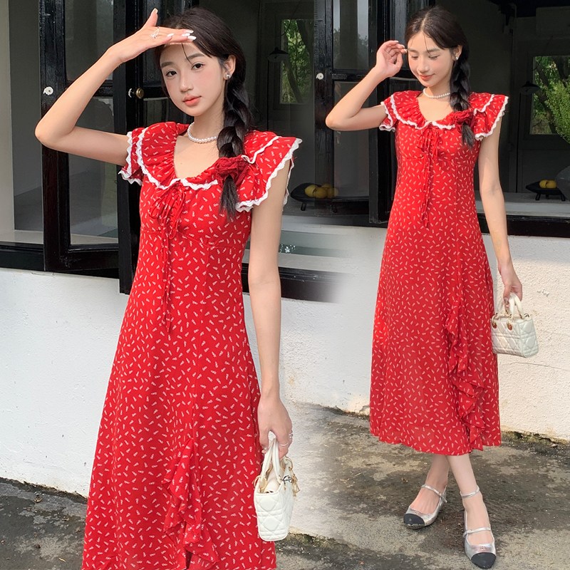 Vacation small fellow dress red long dress for women