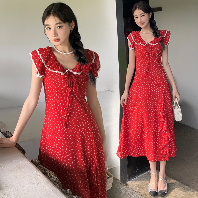 Vacation small fellow dress red long dress for women