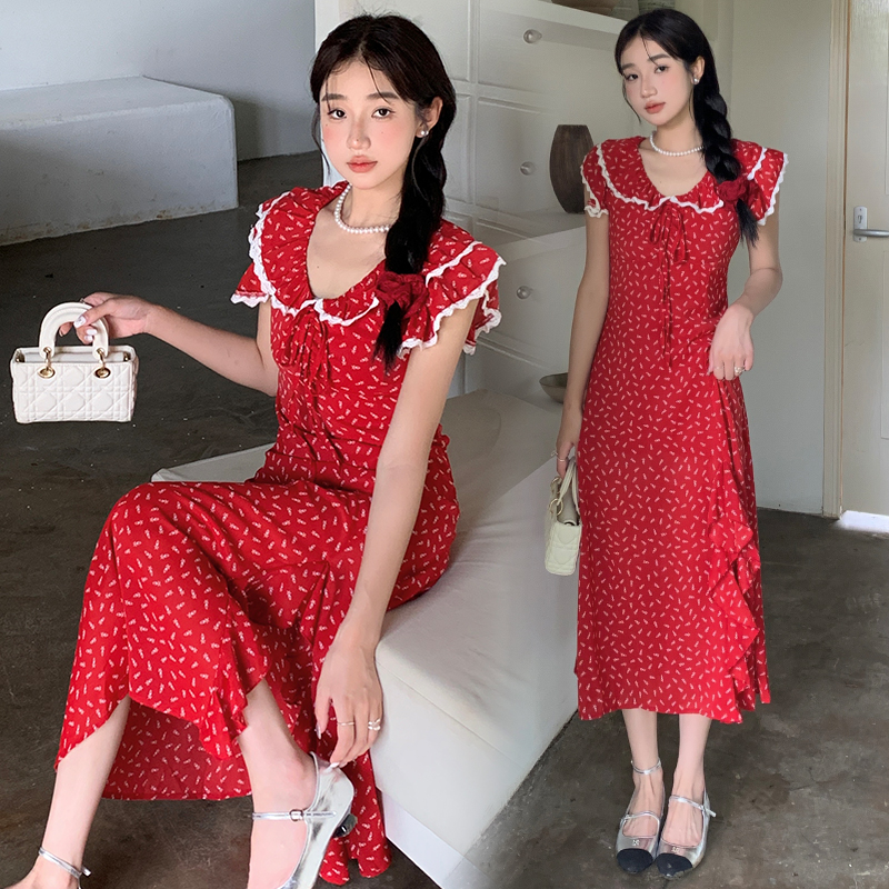 Vacation small fellow dress red long dress for women